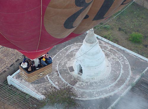 Pagoda from a hot air balloon in Bagan, Myanmar