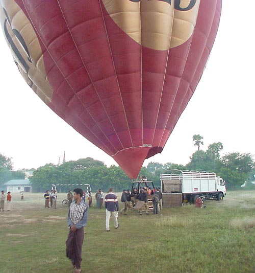 Pagoda from a hot air balloon in Bagan, Myanmar