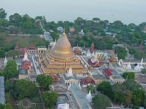 Pagoda from a hot air balloon in Bagan, Myanmar