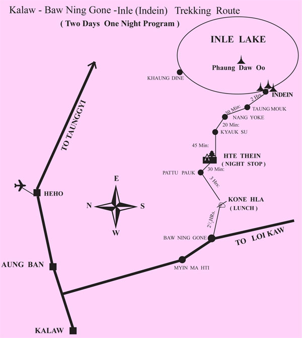 map trek Kalaw Baw Ning Gone Inle Myanmar