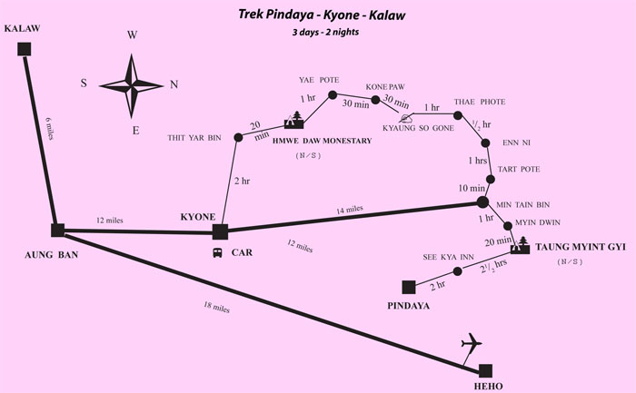 carte trek pindaya kyon kalaw 3d 2n birmanie