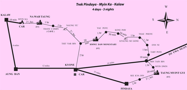 carte trek pindaya  kalaw 4d 3n birmanie