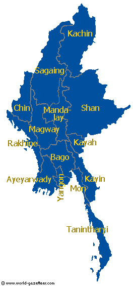 carte des régions de Birmanie