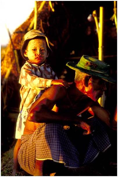 Young  Burmese child in rice field