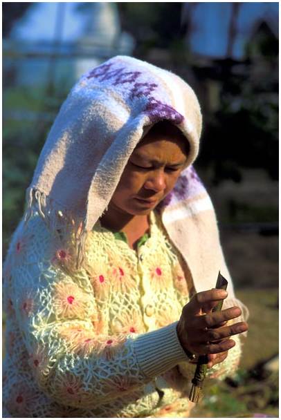 Femme roulant un cigare traditionnel Birman, le Sheerot