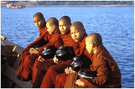 Young samanera in a boot near Monywa