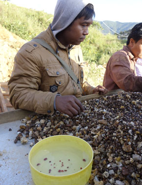 gems sorting at a mine in Mogok